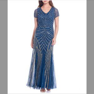 NWT Adrianna Papell Beaded Gown with Godets ~ Art Deco ~ Pisarro Nights ~ SZ 12